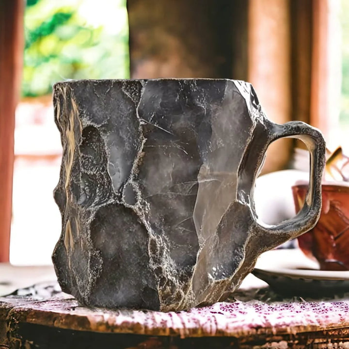 Artisan Stoneware Coffee Mug with Insulating Design, 350-450ml