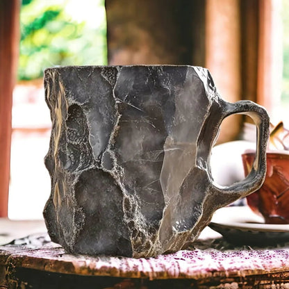Artisan Stoneware Coffee Mug with Insulating Design, 350-450ml