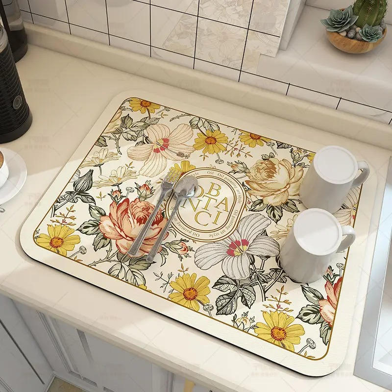 Ultra-Absorbent Dish Drying Mat with Non-Slip Rubber Base