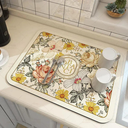 Ultra-Absorbent Dish Drying Mat with Non-Slip Rubber Base