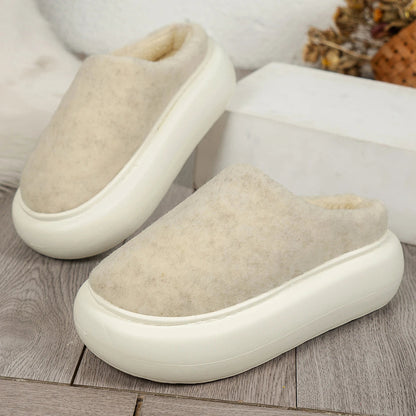 Cozy Winter House Slippers for Women - Soft Beige and Brown Fleece, Anti-Slip