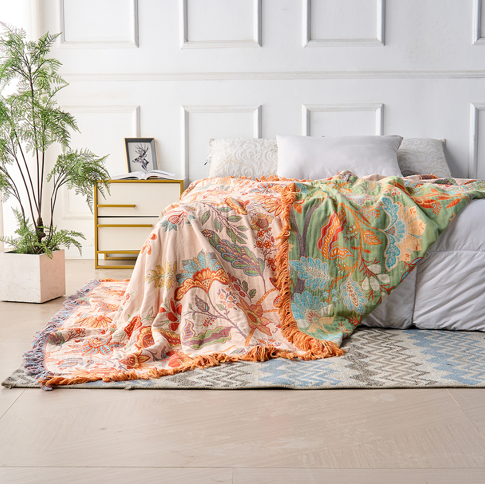 Floral Throw Blanket in Rustic Bohemian Style