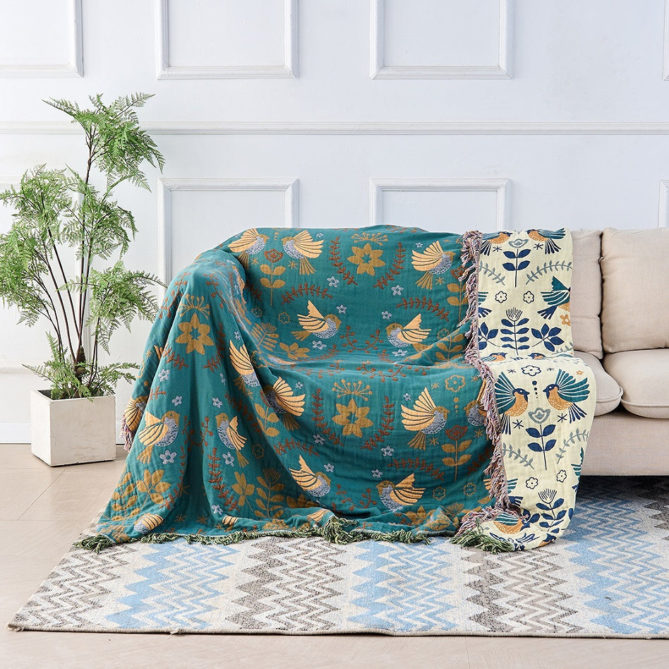 Scandinavian-Inspired Reversible Bird Design Throw Blanket
