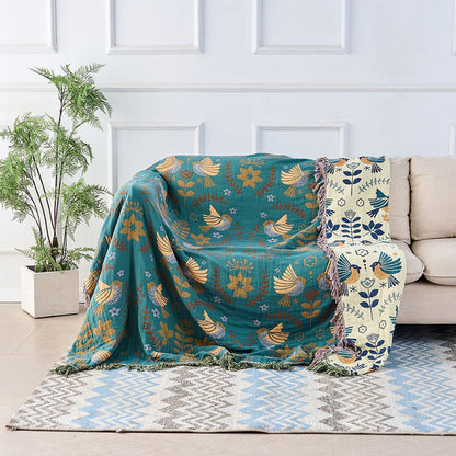 Scandinavian-Inspired Reversible Bird Design Throw Blanket