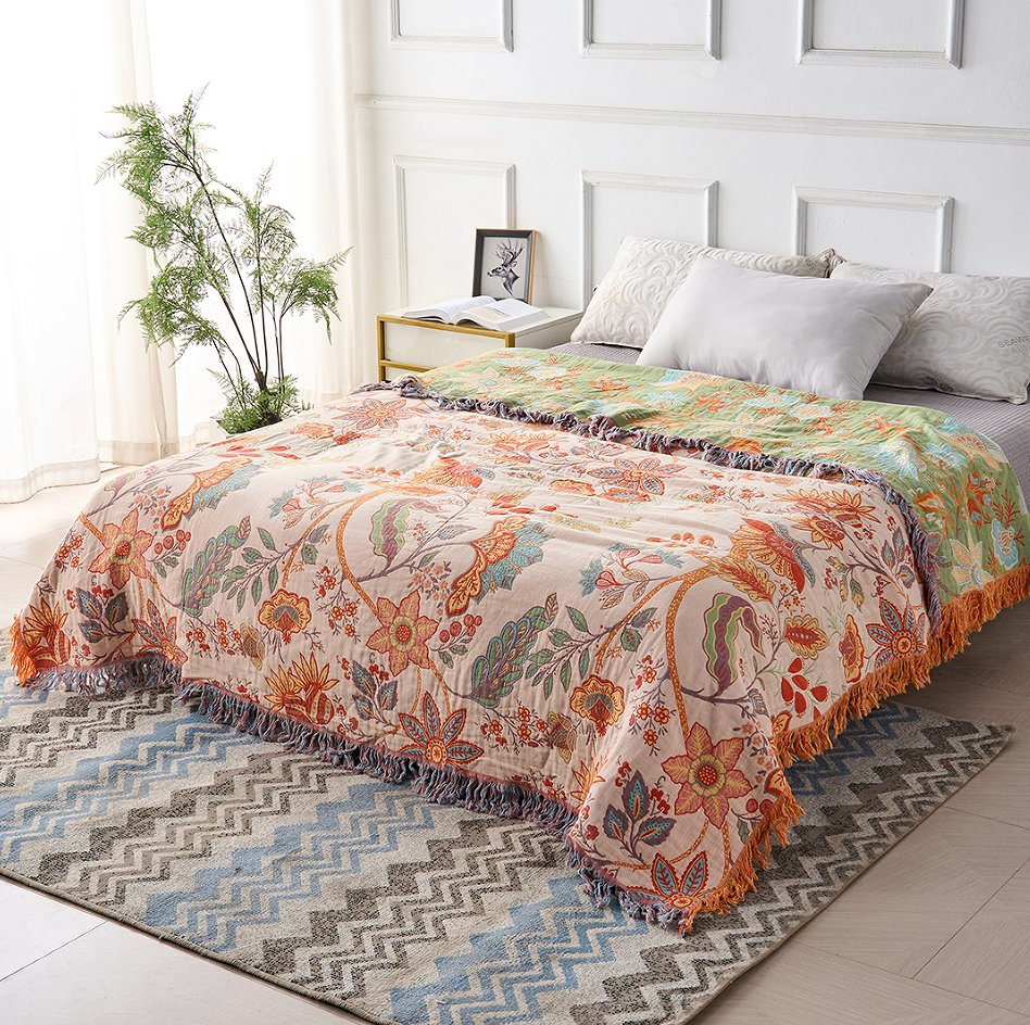 Floral Throw Blanket in Rustic Bohemian Style