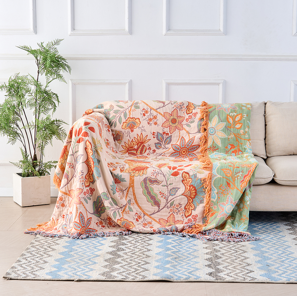 Floral Throw Blanket in Rustic Bohemian Style