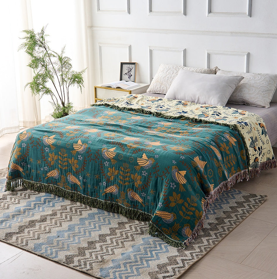Scandinavian-Inspired Reversible Bird Design Throw Blanket