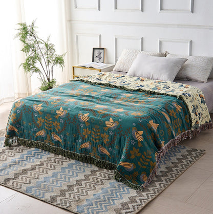 Scandinavian-Inspired Reversible Bird Design Throw Blanket