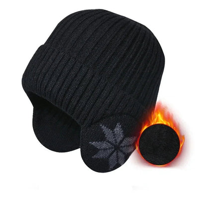 Unisex Ribbed Beanie Hat with Ear Coverage - Plush Lined Polyester Snowflake Cap, One Size