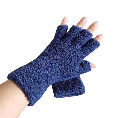 Adult Half-Finger Gloves with Coral Fleece Lining – Available in 6 Colors