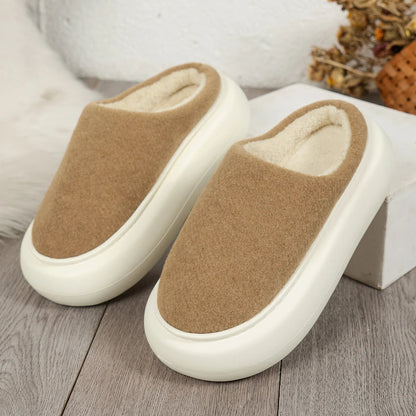 Cozy Winter House Slippers for Women - Soft Beige and Brown Fleece, Anti-Slip