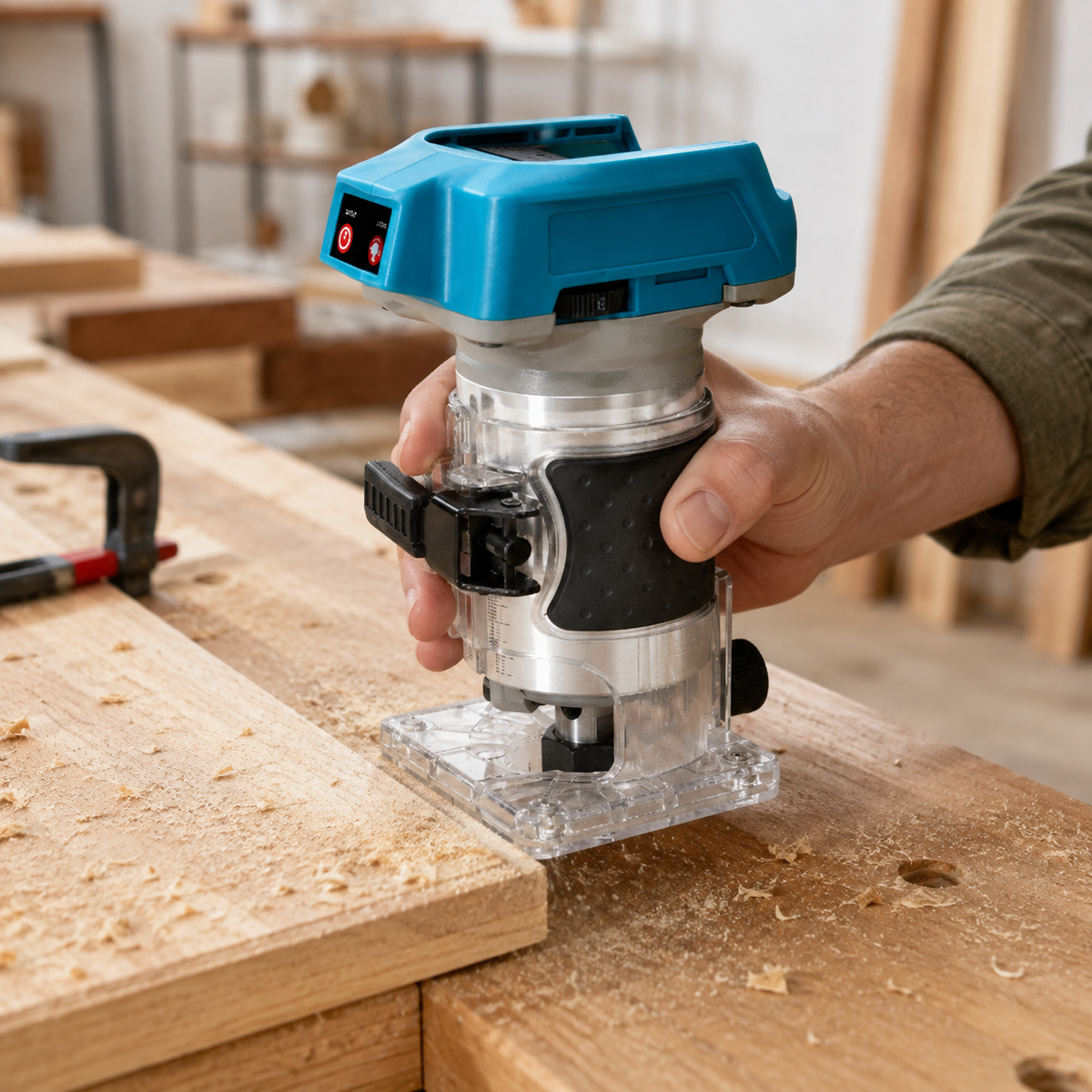 Cordless Trim Router 600W - 6 Speed Settings, 18000 RPM, LED Light
