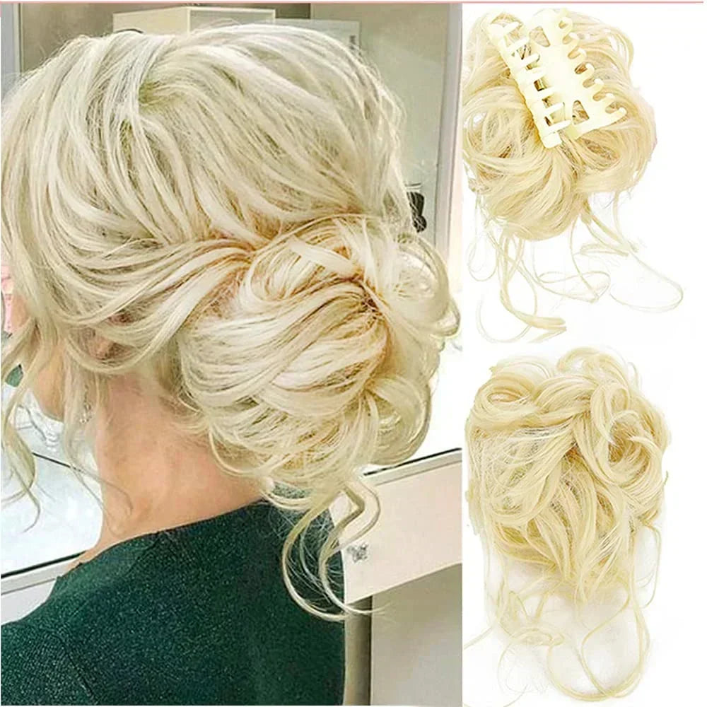 Curly Volume Synthetic Hair Extension - Clip-In Messy Bun Piece