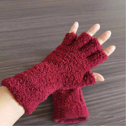 Adult Half-Finger Gloves with Coral Fleece Lining – Available in 6 Colors