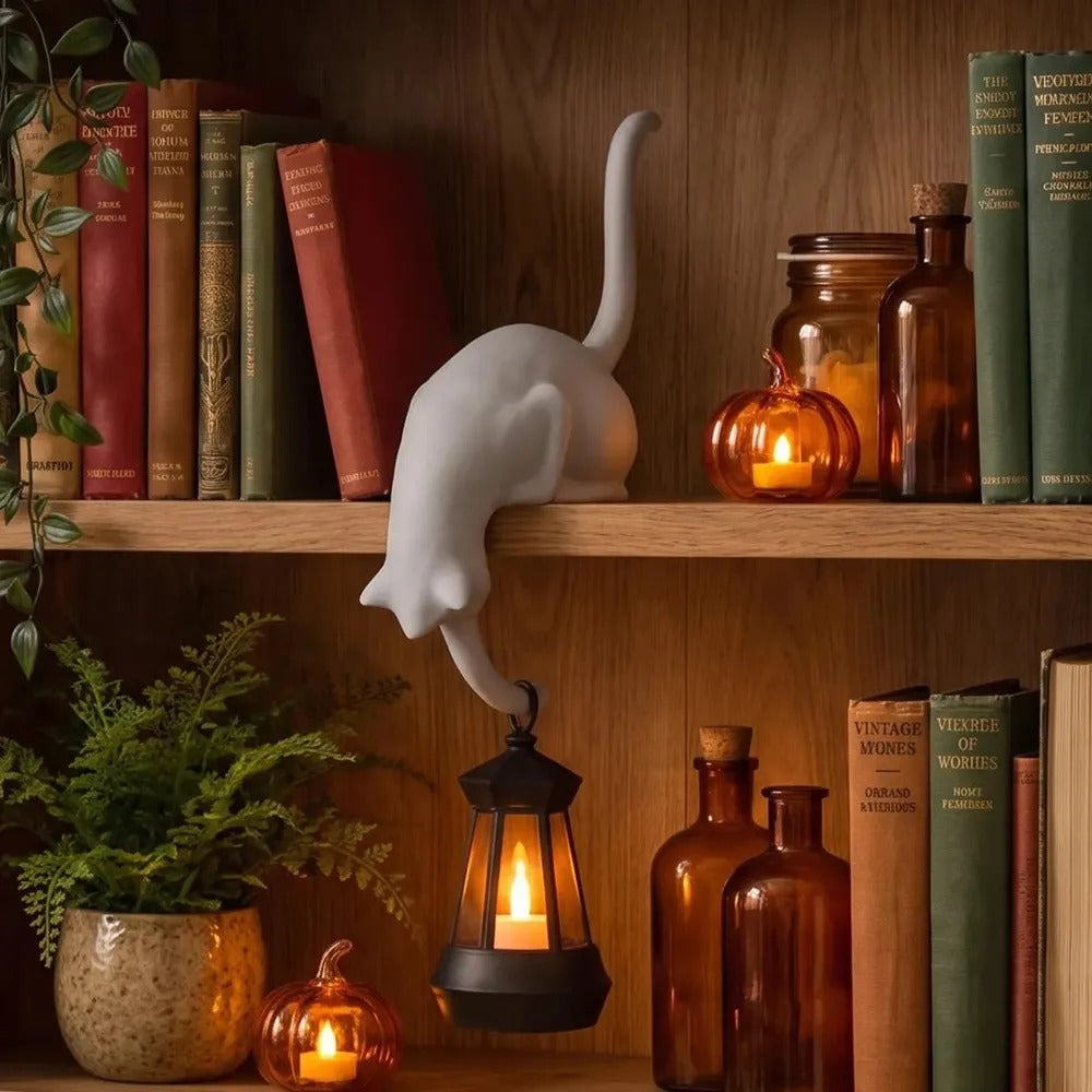 Hanging Cat Sculpture – Decorative Shelf Accent