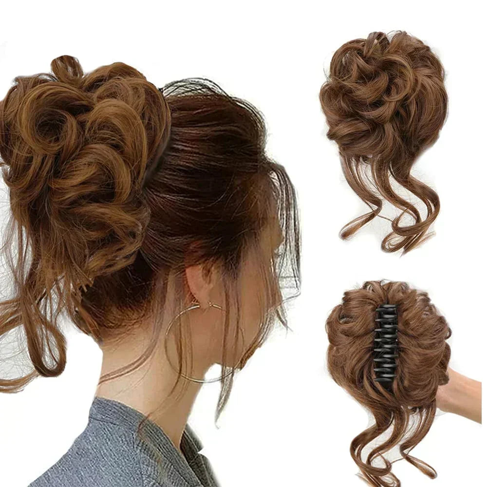 Curly Volume Synthetic Hair Extension - Clip-In Messy Bun Piece