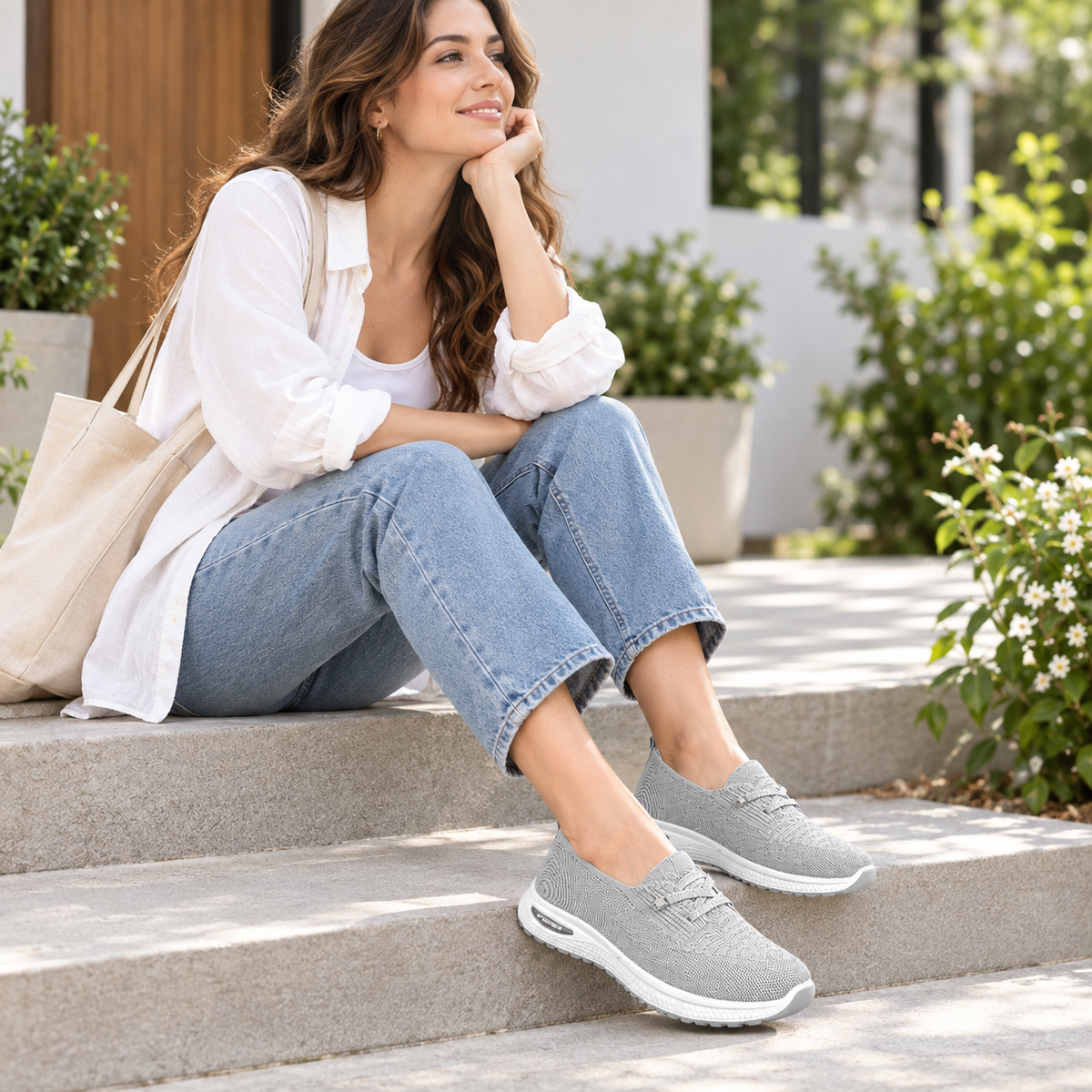 Comfortable Slip-On Sneakers for Women, Wide Toe Box Walking Shoes with Arch Support for All-Day Standing
