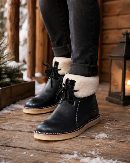 Waterproof Leather Winter Boots with Wool Lining, Sizes 4-11