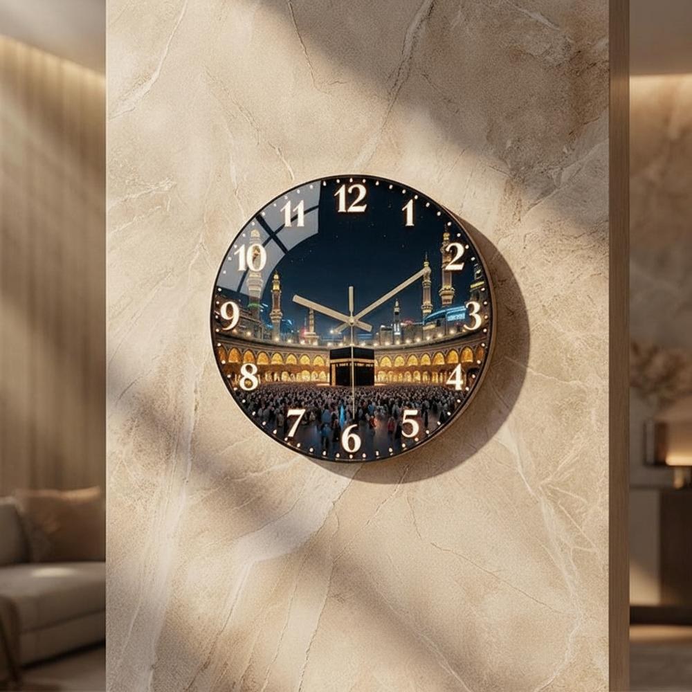 Wall Clock Featuring Mosque Landscape Design – Quiet Operation