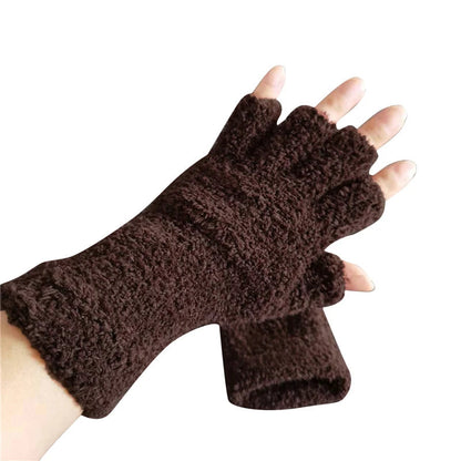 Adult Half-Finger Gloves with Coral Fleece Lining – Available in 6 Colors
