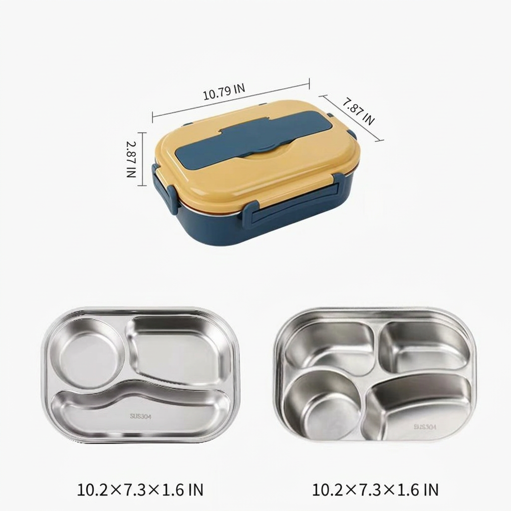 Divided Stainless Steel Lunch Container with Snap Lid and Soup Bowl