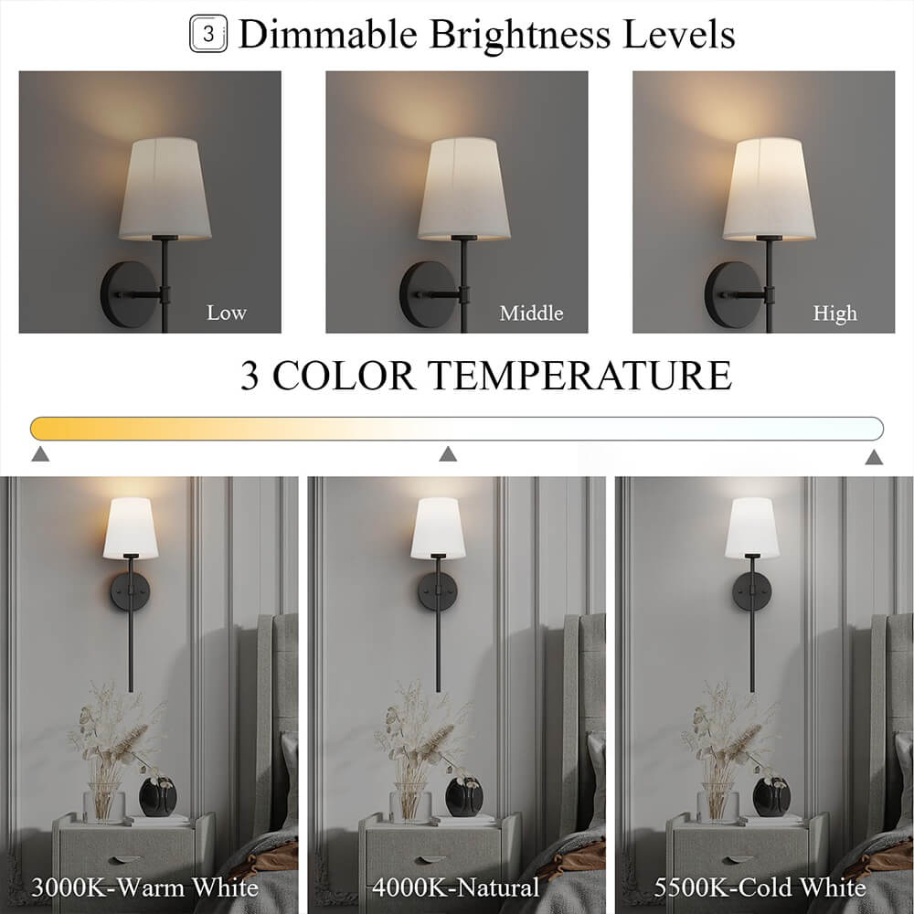 Set of 2 Battery-Operated Fabric Wall Lights with RGB and 3 Brightness Levels
