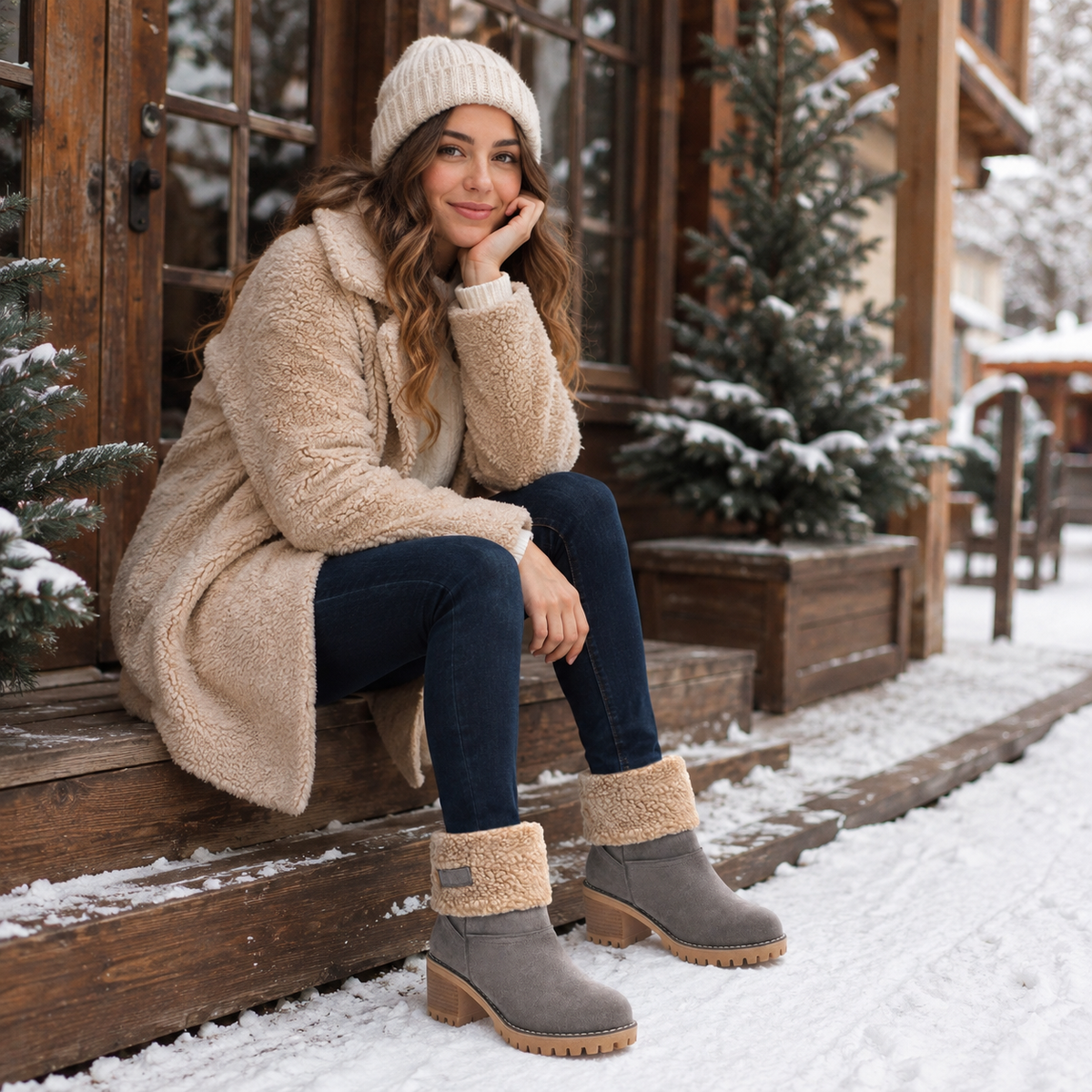 Leather Waterproof Ankle Boots for Women – Fur Cuff, Non-Skid Winter Footwear