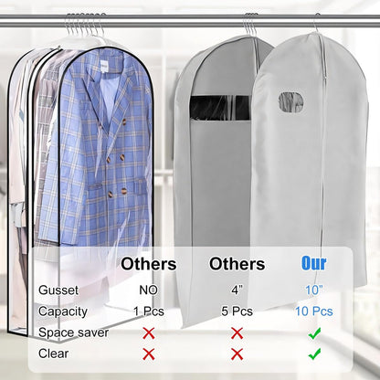 Transparent Wardrobe Protectors with Side Zipper and Expanding Design, Set of 6