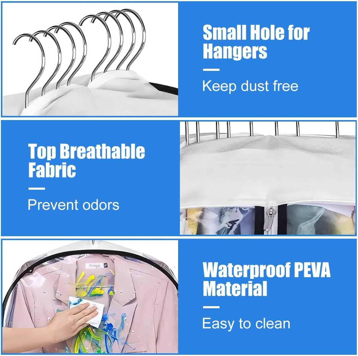 Transparent Wardrobe Protectors with Side Zipper and Expanding Design, Set of 6