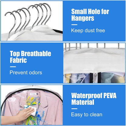 Transparent Wardrobe Protectors with Side Zipper and Expanding Design, Set of 6