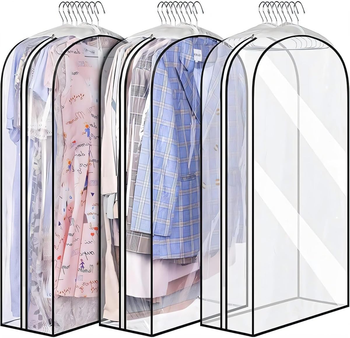 Transparent Wardrobe Protectors with Side Zipper and Expanding Design, Set of 6