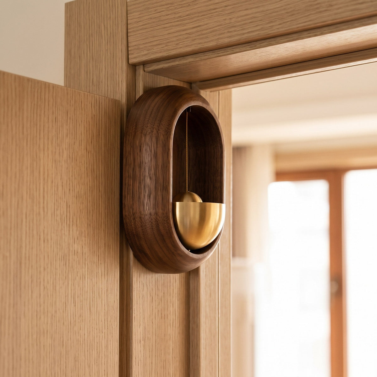 Brass Bell Door Chime with Walnut Finish