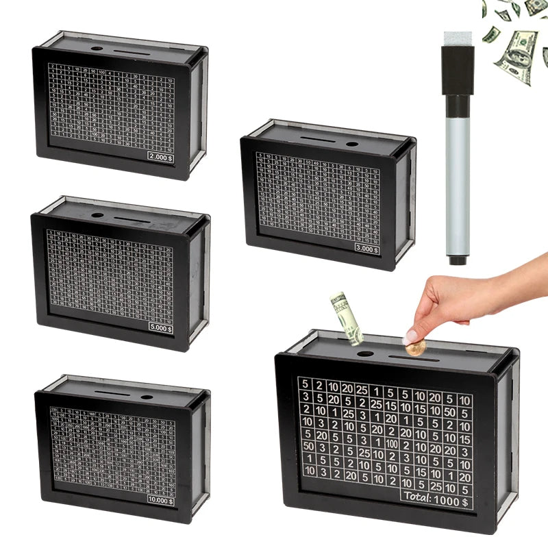 DIY Money Saving Box with Coin Counter for Adults – Wood Design, Goals: $1000, $2000, or $5000