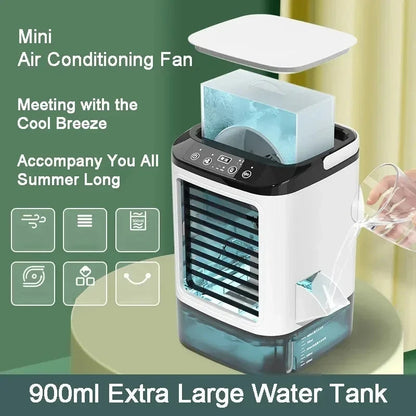 Compact Mist Cooling Device with Adjustable Airflow and LED Light