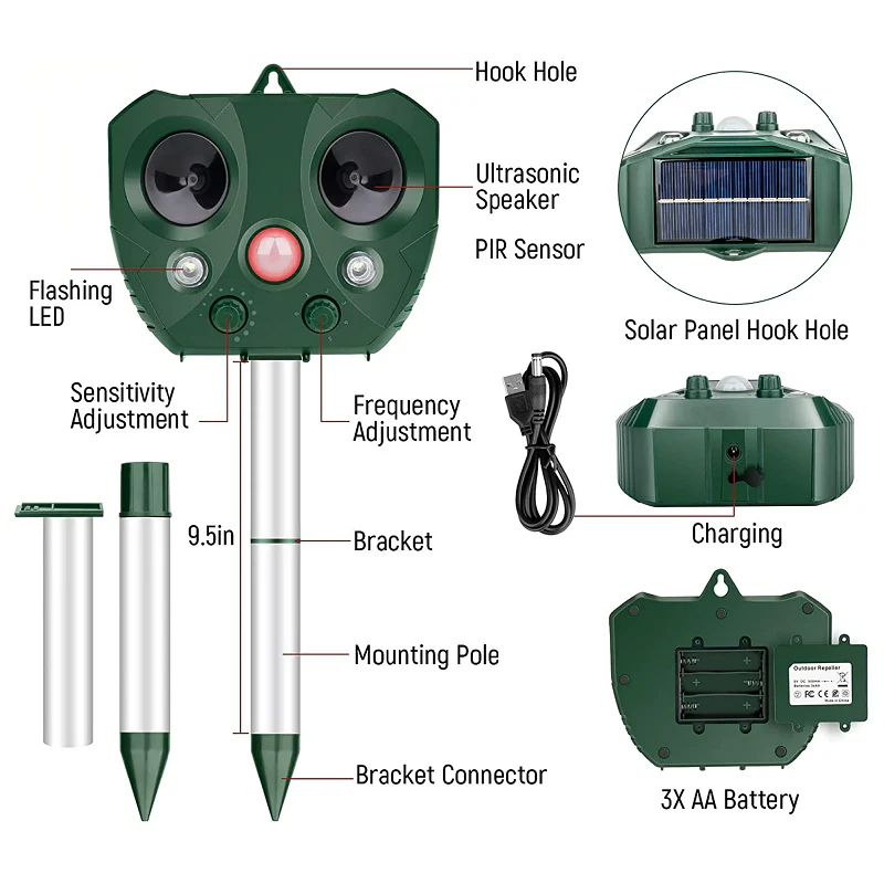 Eco-Friendly Bird Deterrent with Solar Power and Adjustable Features