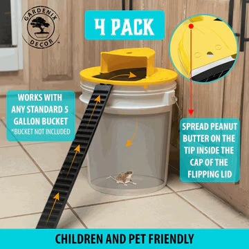 Innovative Rodent Capture Bucket Lid with Auto-Reset Feature, 4-Pack