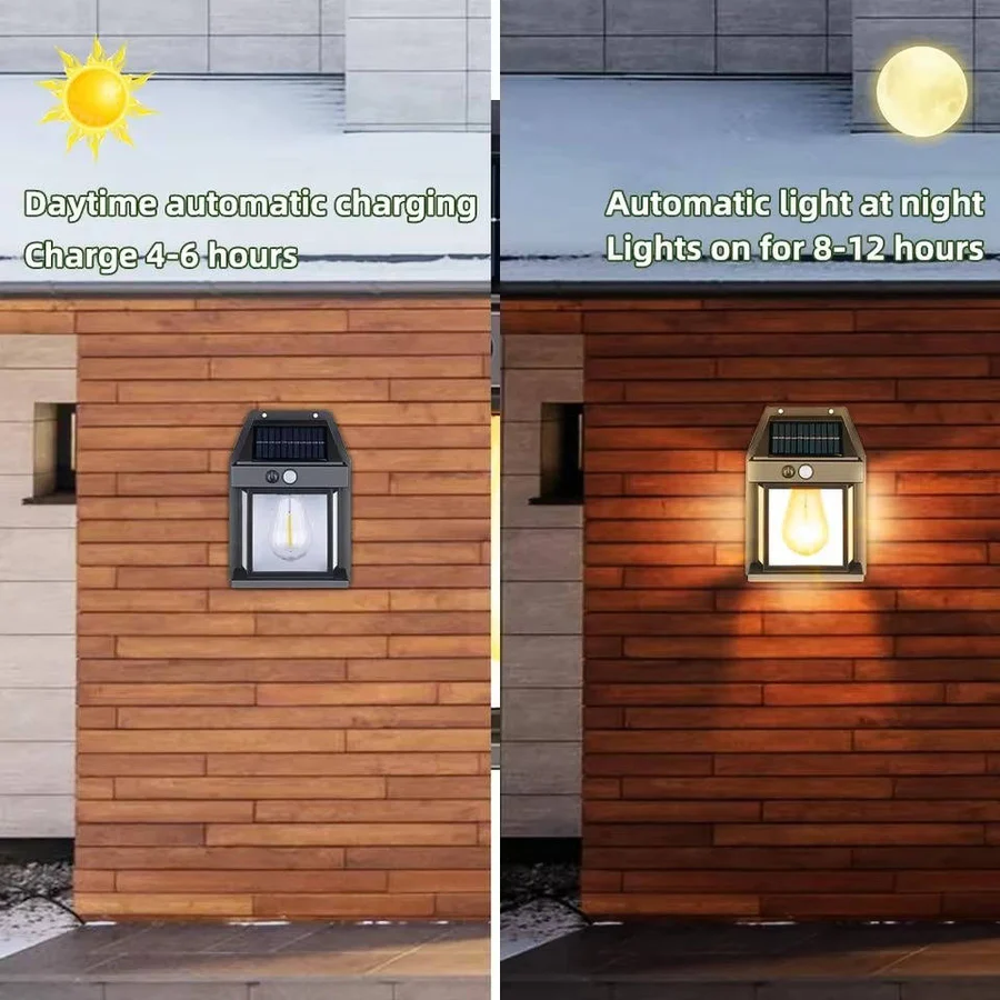 Set of 2 Solar-Powered Wall Lights for Outdoors