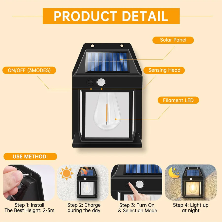 Set of 2 Solar-Powered Wall Lights for Outdoors