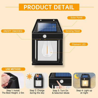 Set of 2 Solar-Powered Wall Lights for Outdoors