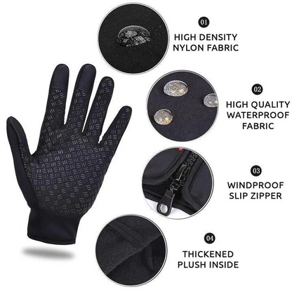 Thermal Touch Gloves with Zippered Cuffs and Enhanced Grip