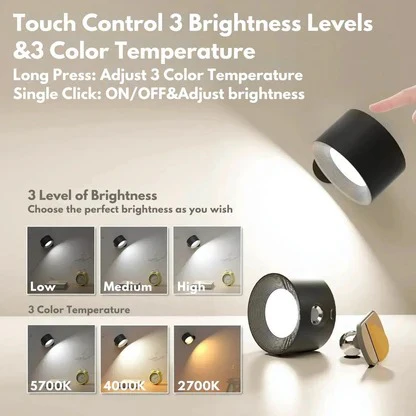 Versatile Wireless Wall Lamp with 360° Adjustability and Touch Controls