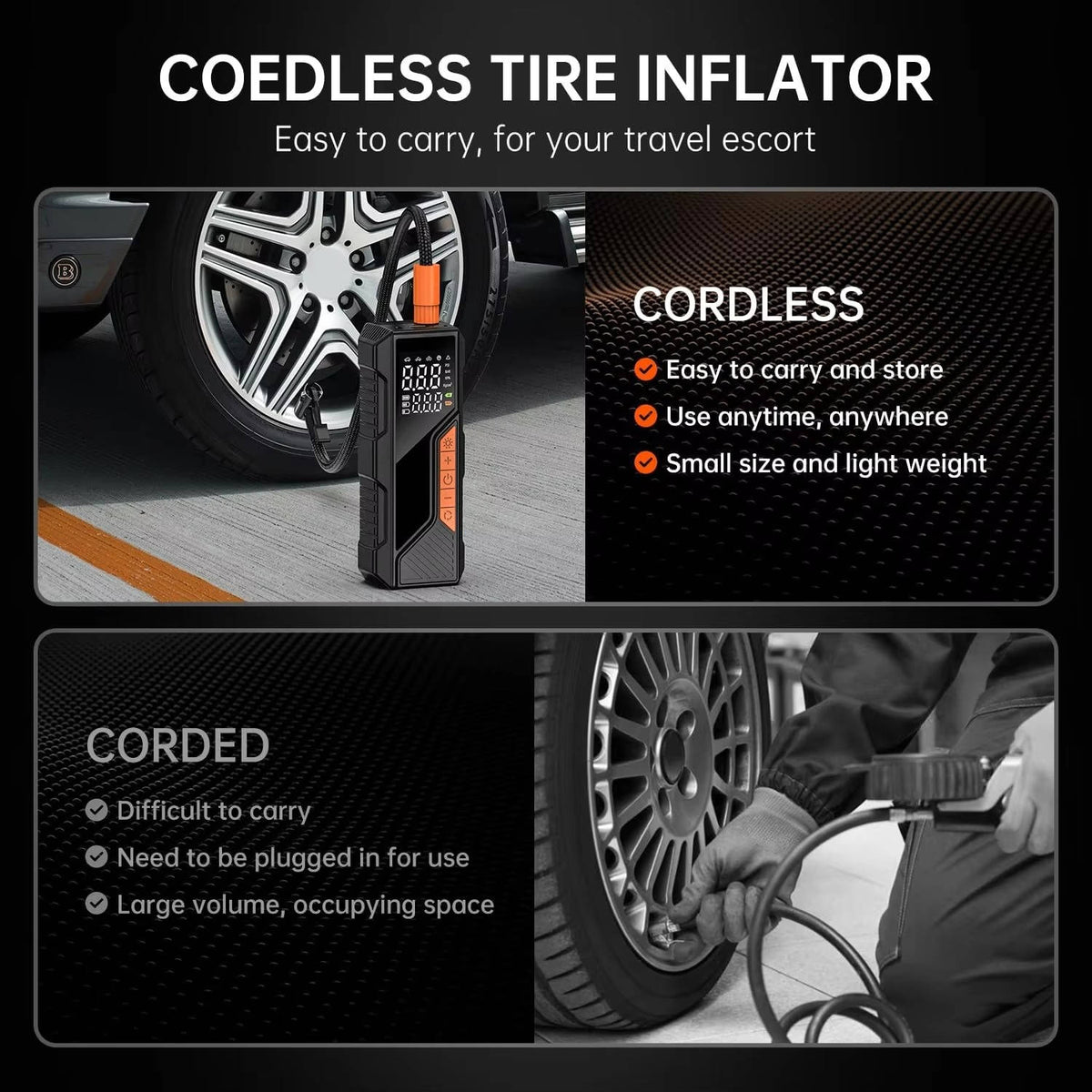 Compact Air Pump Pro 150 PSI - Cordless Tire Inflator