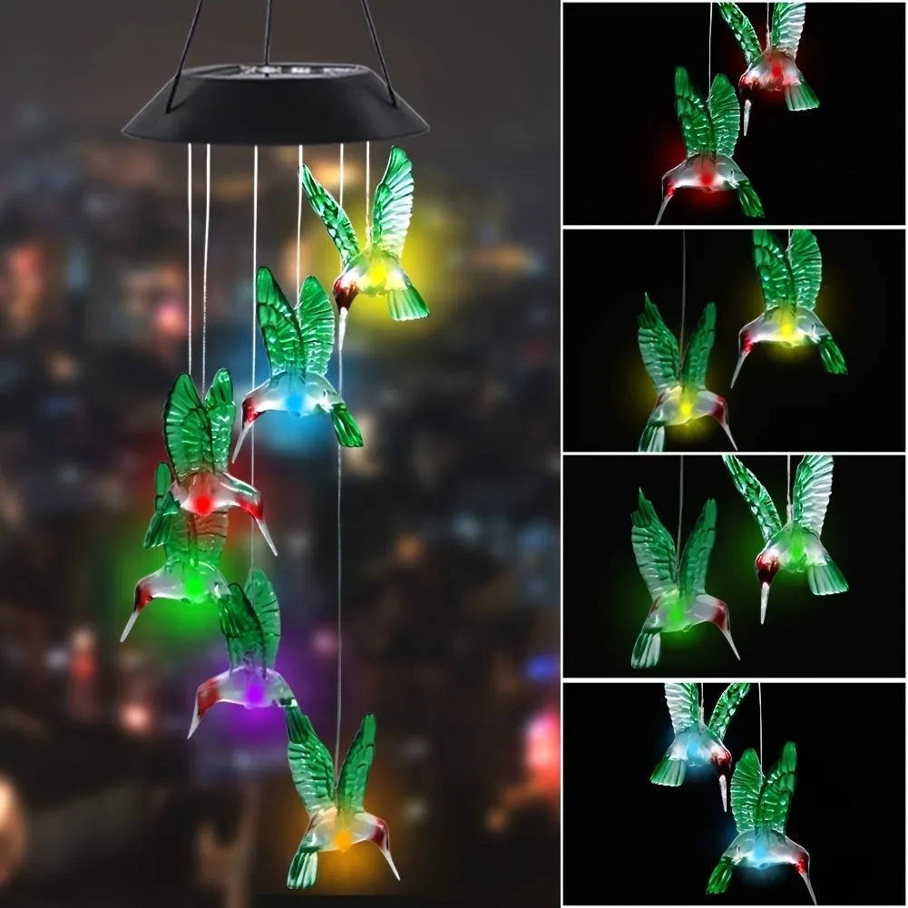 Solar-Powered LED Wind Chimes with Six Color Rotations and Dusk Sensor