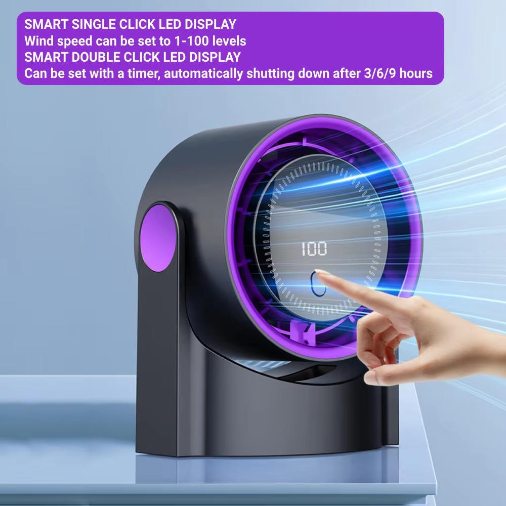 Portable Bladeless Desk Fan with 100 Speed Settings, 5 Modes, Timer, and 1200mAh Battery for Home or Office