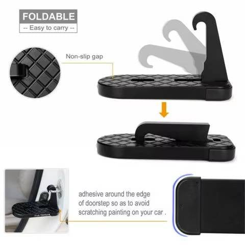 Aluminum Alloy Foldable Step for Vehicle Roof Access - Universal Pedal with Window Breaker for SUV, RV, Truck