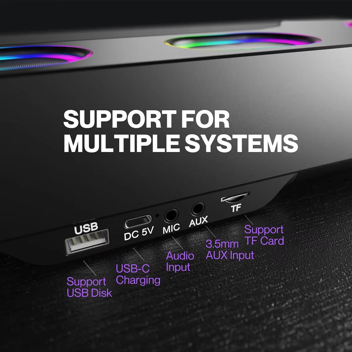 Bluetooth 5.1 Gaming Speaker Set with Wireless RGB Lights and Multiple Inputs