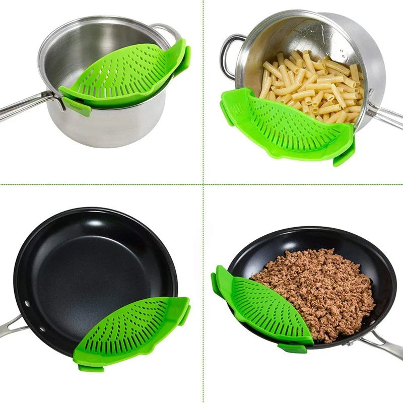 Silicone Pot Strainer Clip-On for Draining Pasta, Vegetables, Rice