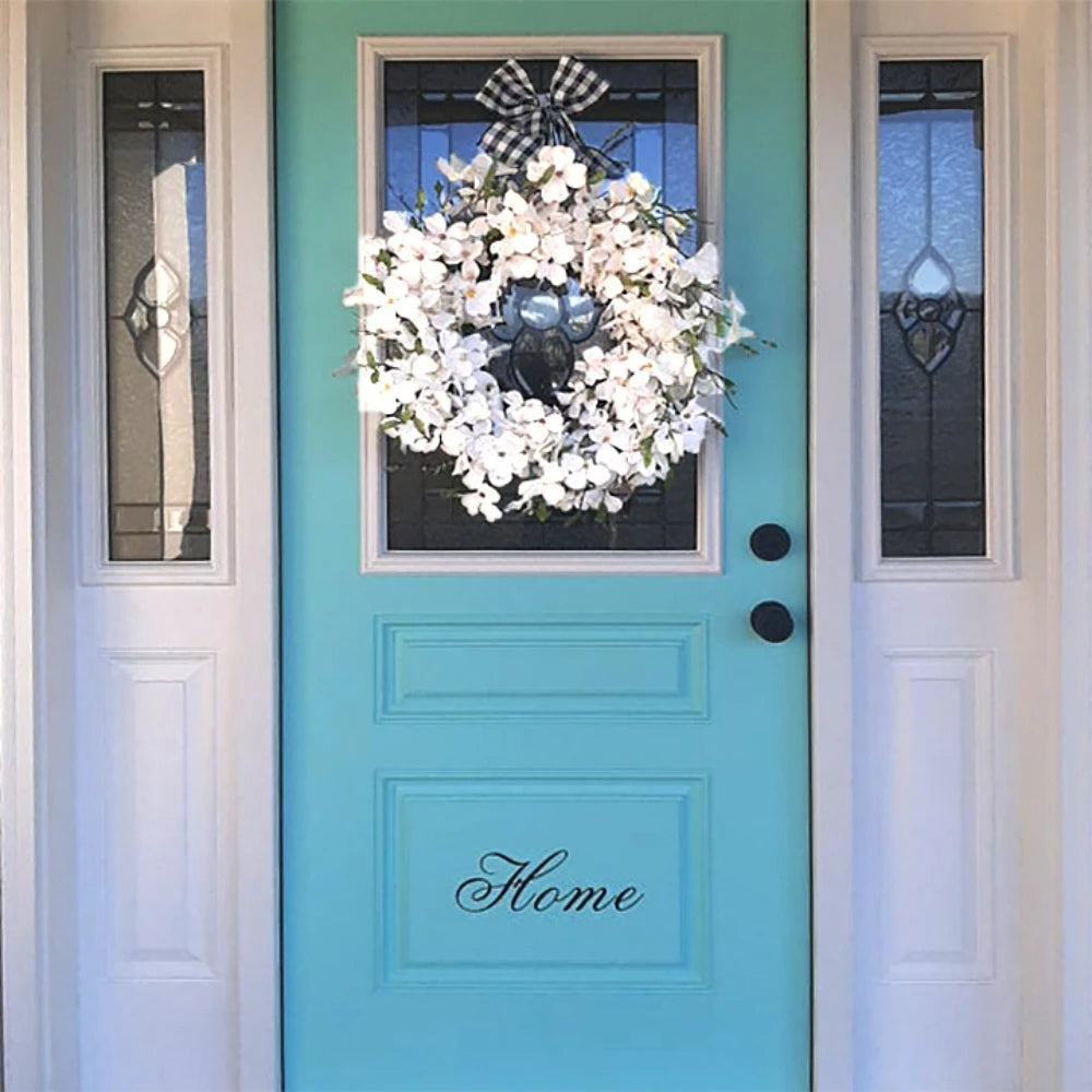 Handcrafted White Dogwood Floral Wreath for Door, 40cm Rattan Base