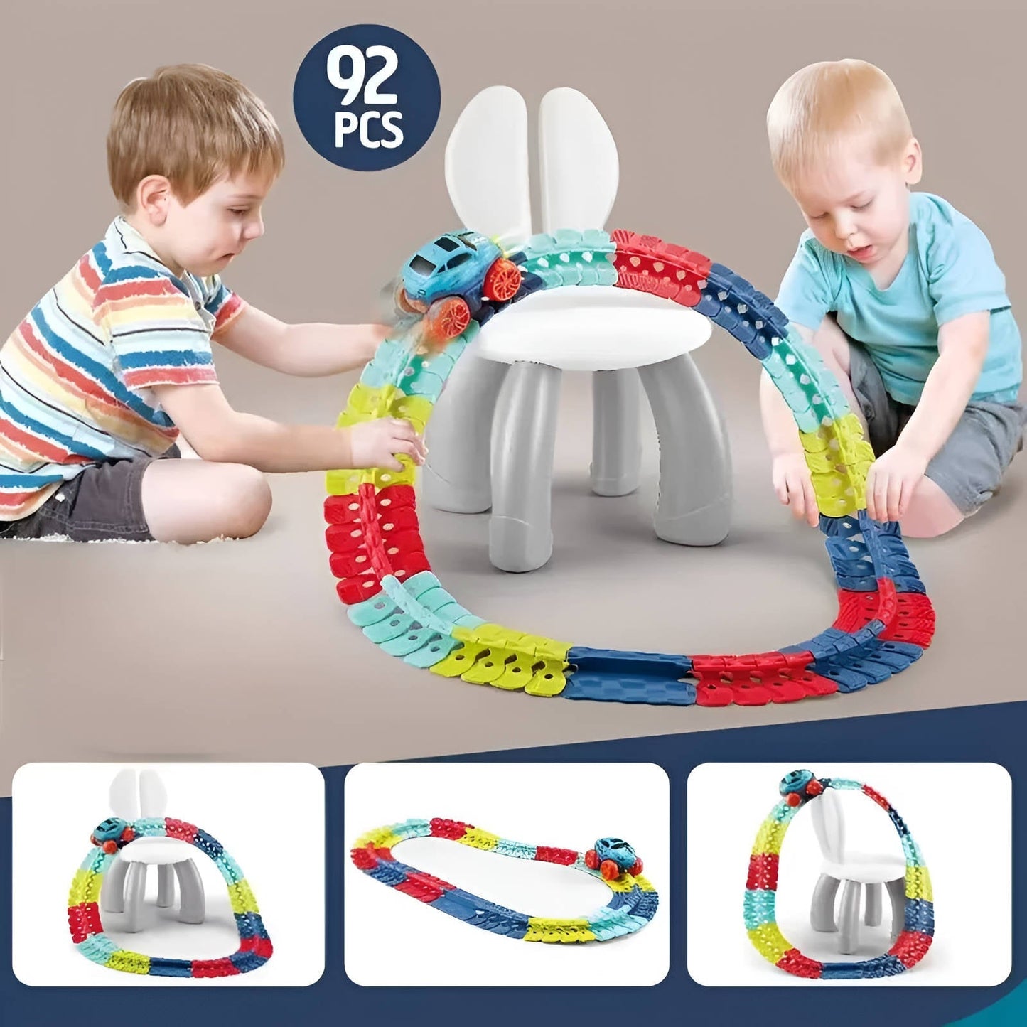 Illuminated Race Track Set for Kids with Flexible Design & Stable Car