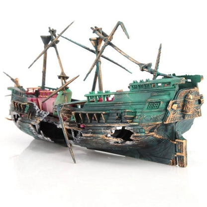 Sunken Ship Aquarium Ornament with Integrated Airflow System